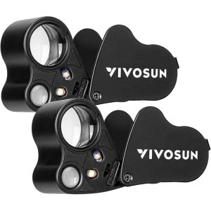 imageVIVOSUN 2Pack 30X 60X Illuminated Jewelers Loupe Foldable Magnifier with LED Light for Jewelry Gems Watches Coins Stamps Antiques BlackBlack