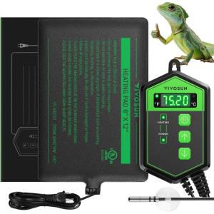 imageVIVOSUN Reptile Heating Pad 6x8 Inch with Thermostat Combo Under Tank Terrarium Heating Mat for Turtles Lizards Frogs and Other Reptiles8X12 Inch with Thermostat
