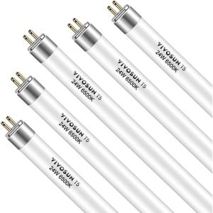 imageVIVOSUN T5 Grow Light Bulbs 2 Ft 22 Inches 24W 6500K HO Fluorescent Tubes Light Bulbs Cool White T5 Bulb for 22 Inches T5 Light Fixtures T5 Grow Lights for Indoor Plants 2 Ft 24W Pack of 52 Feet