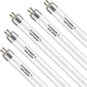 imageVIVOSUN T5 Grow Light Bulbs 2 Ft 22 Inches 24W 6500K HO Fluorescent Tubes Light Bulbs Cool White T5 Bulb for 22 Inches T5 Light Fixtures T5 Grow Lights for Indoor Plants 2 Ft 24W Pack of 54 Feet