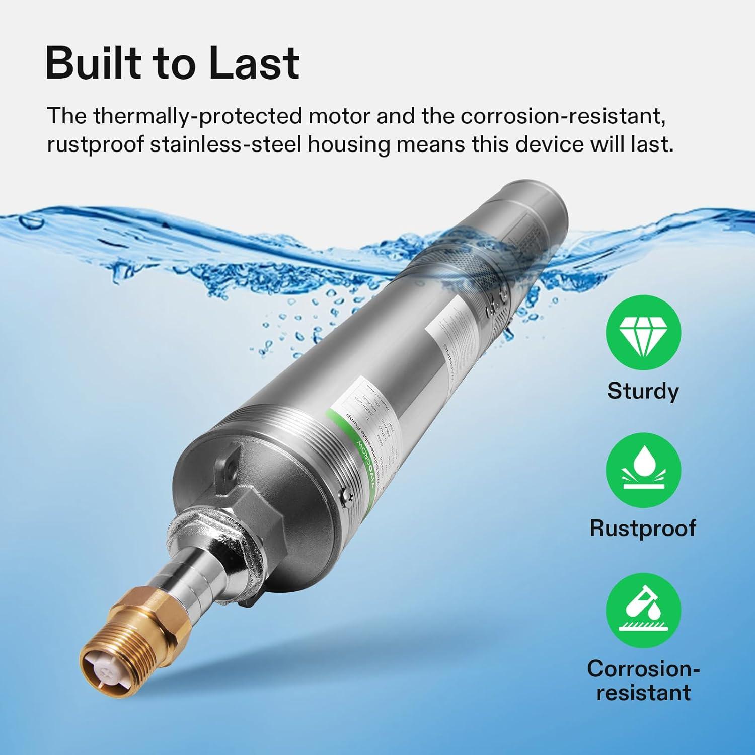 imageSubmersible Deep Well Pump 1HP 115V60Hz 33GPM 207ft Head Stainless Steel Water Pump with Additional Brass Check Valve and 30ft Power Cord for Irrigation Industrial ampamp Home Use
