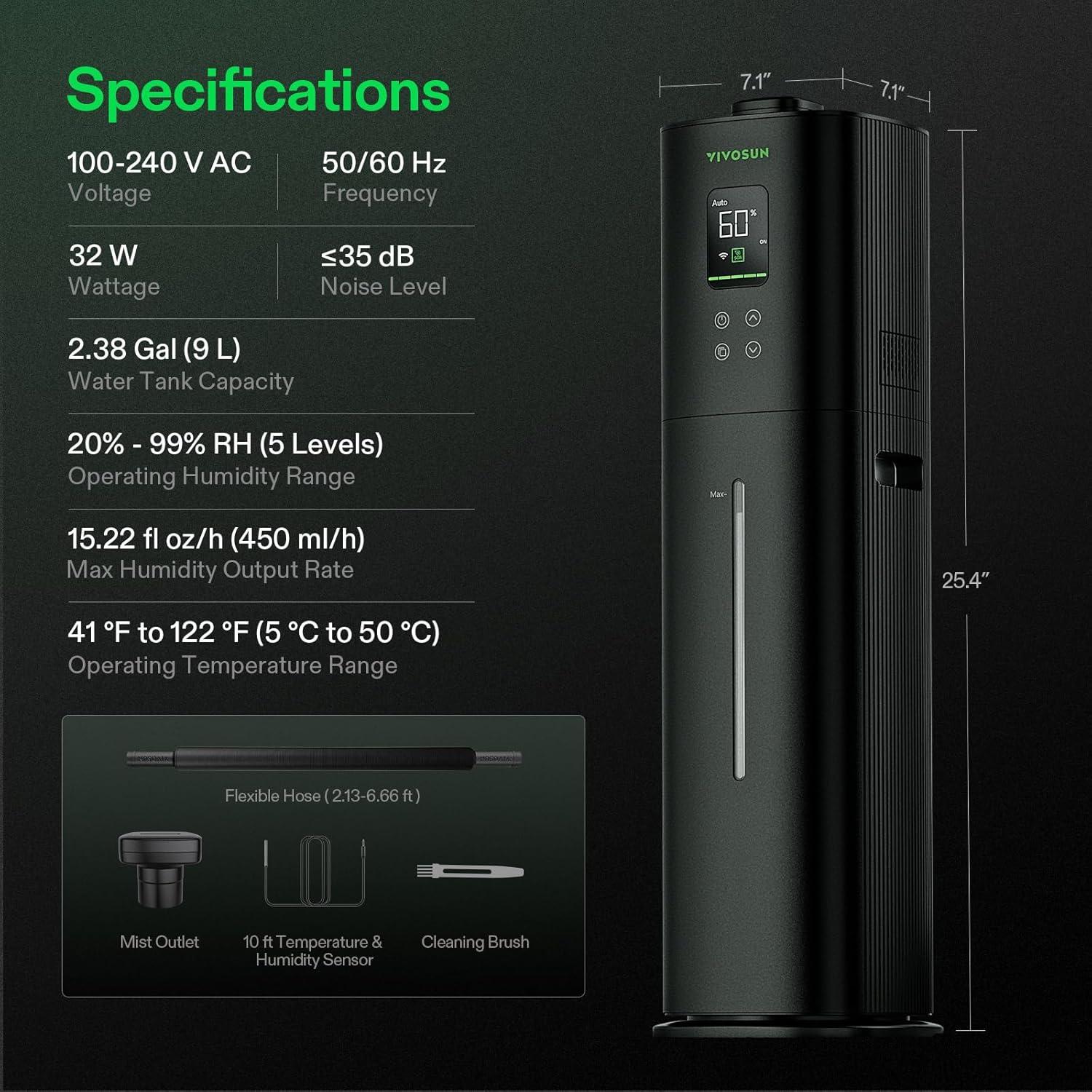 imageVIVOSUN AeroStream H05 Intelligent WiFi Humidifier 132 Gal  5 L Humidifier with Temp ampamp Humidity Probe Smart Remote Control Designed for Growers9 L