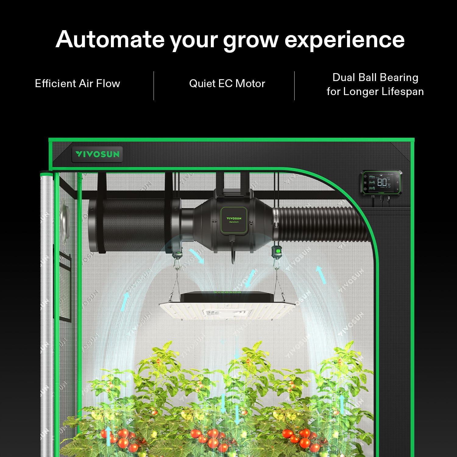 imageVIVOSUN Smart Grow System with AeroLight A100SE 100W LED Grow Light with Circulation Fan AeroZesh S4 4inch 208 CFM Inline Duct Fan and GrowHub E42A Temperature ampamp Humidity WiFiControllerS4 w 100W SE