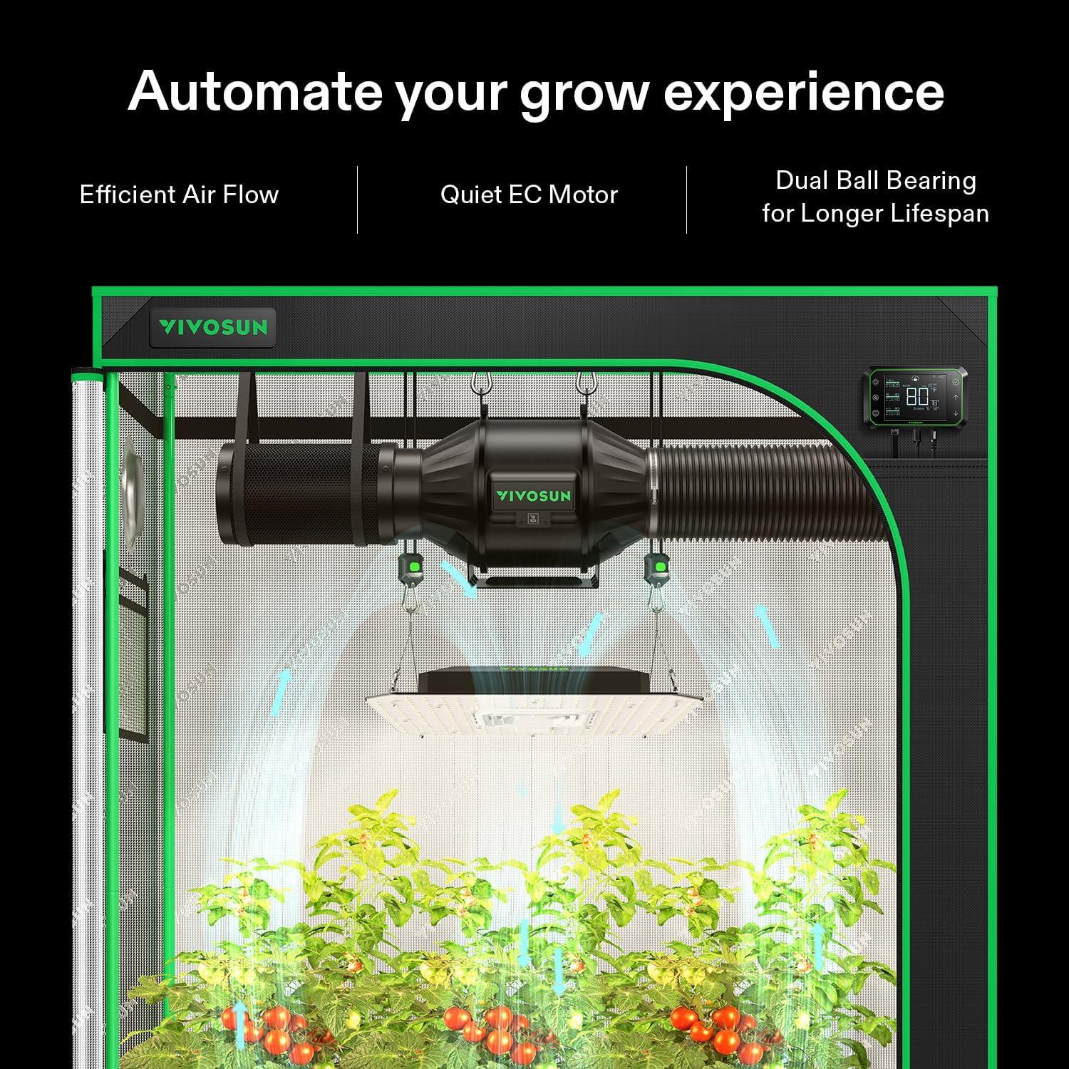 imageVIVOSUN Smart Grow System with AeroLight A100SE 100W LED Grow Light with Circulation Fan AeroZesh S4 4inch 208 CFM Inline Duct Fan and GrowHub E42A Temperature ampamp Humidity WiFiControllerT4 w 100W SE