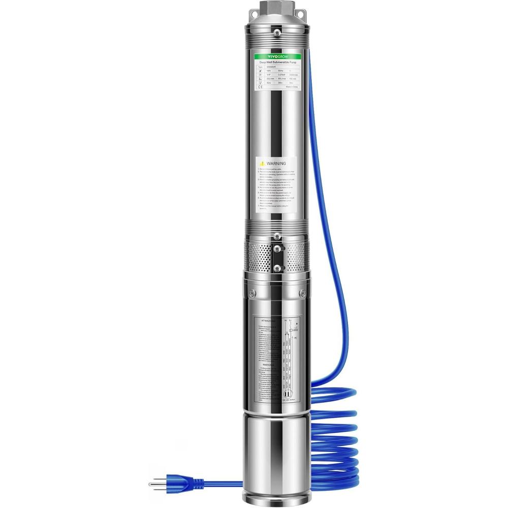 imageSubmersible Deep Well Pump 1HP 115V60Hz 33GPM 207ft Head Stainless Steel Water Pump with Additional Brass Check Valve and 30ft Power Cord for Irrigation Industrial ampamp Home Use