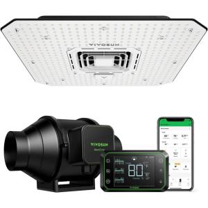 imageVIVOSUN Smart Grow System with AeroLight A100SE 100W LED Grow Light with Circulation Fan AeroZesh S4 4inch 208 CFM Inline Duct Fan and GrowHub E42A Temperature ampamp Humidity WiFiControllerS4 w 100W SE