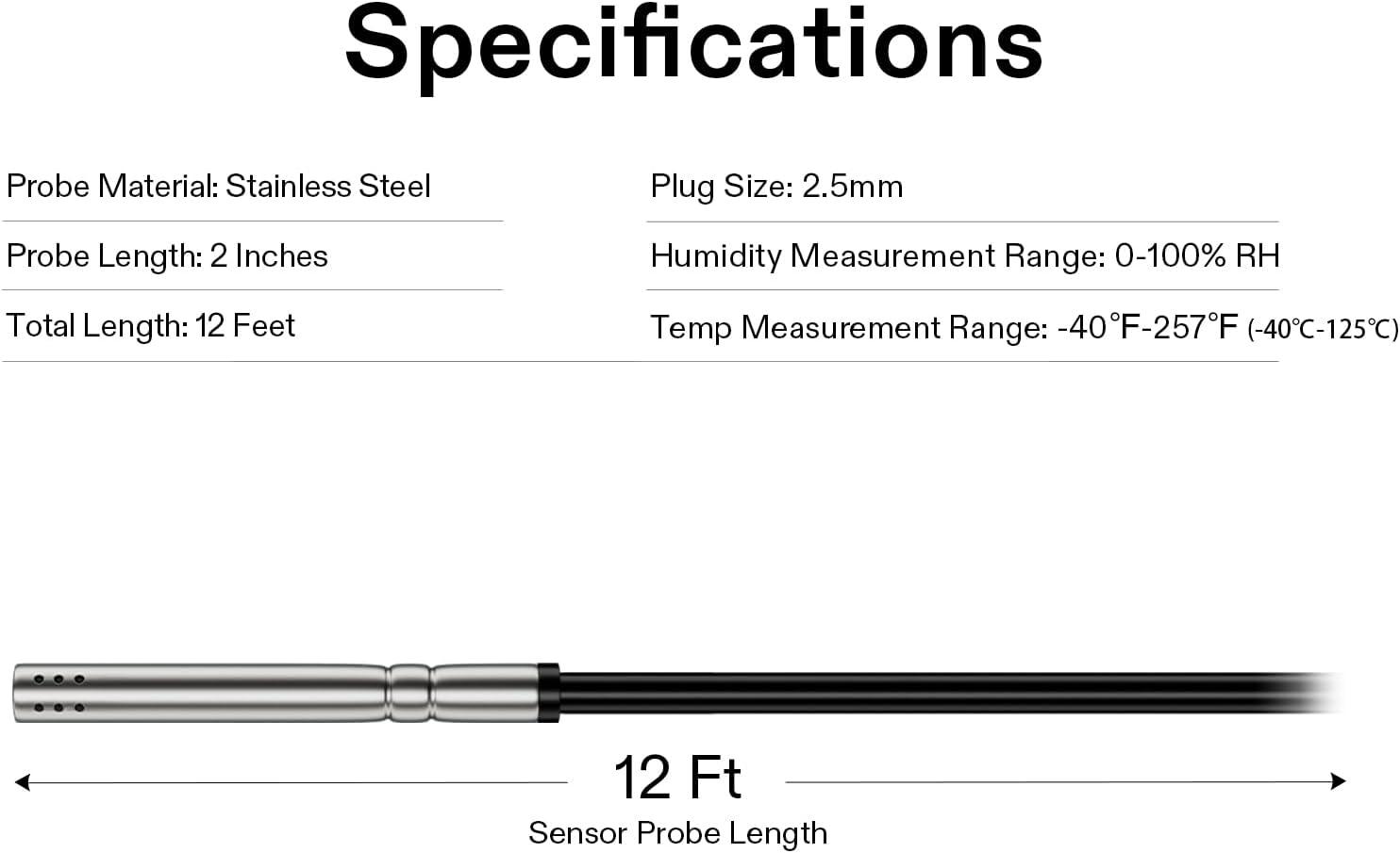 imageVIVOSUN Temperature ampamp Humidity Sensor Probe Waterproof Stainless Steel Environmental Monitoring Probe for GrowHub Controller E42E42A AeroLab THB1THB1S 12ft