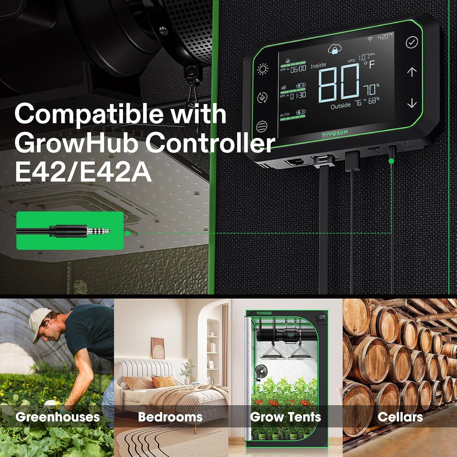 imageVIVOSUN Temperature ampamp Humidity Sensor Probe Waterproof Stainless Steel Environmental Monitoring Probe for GrowHub Controller E42E42A AeroLab THB1THB1S 12ft