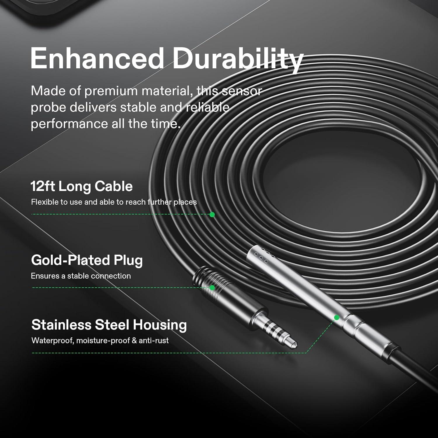 imageVIVOSUN Temperature ampamp Humidity Sensor Probe Waterproof Stainless Steel Environmental Monitoring Probe for GrowHub Controller E42E42A AeroLab THB1THB1S 12ft