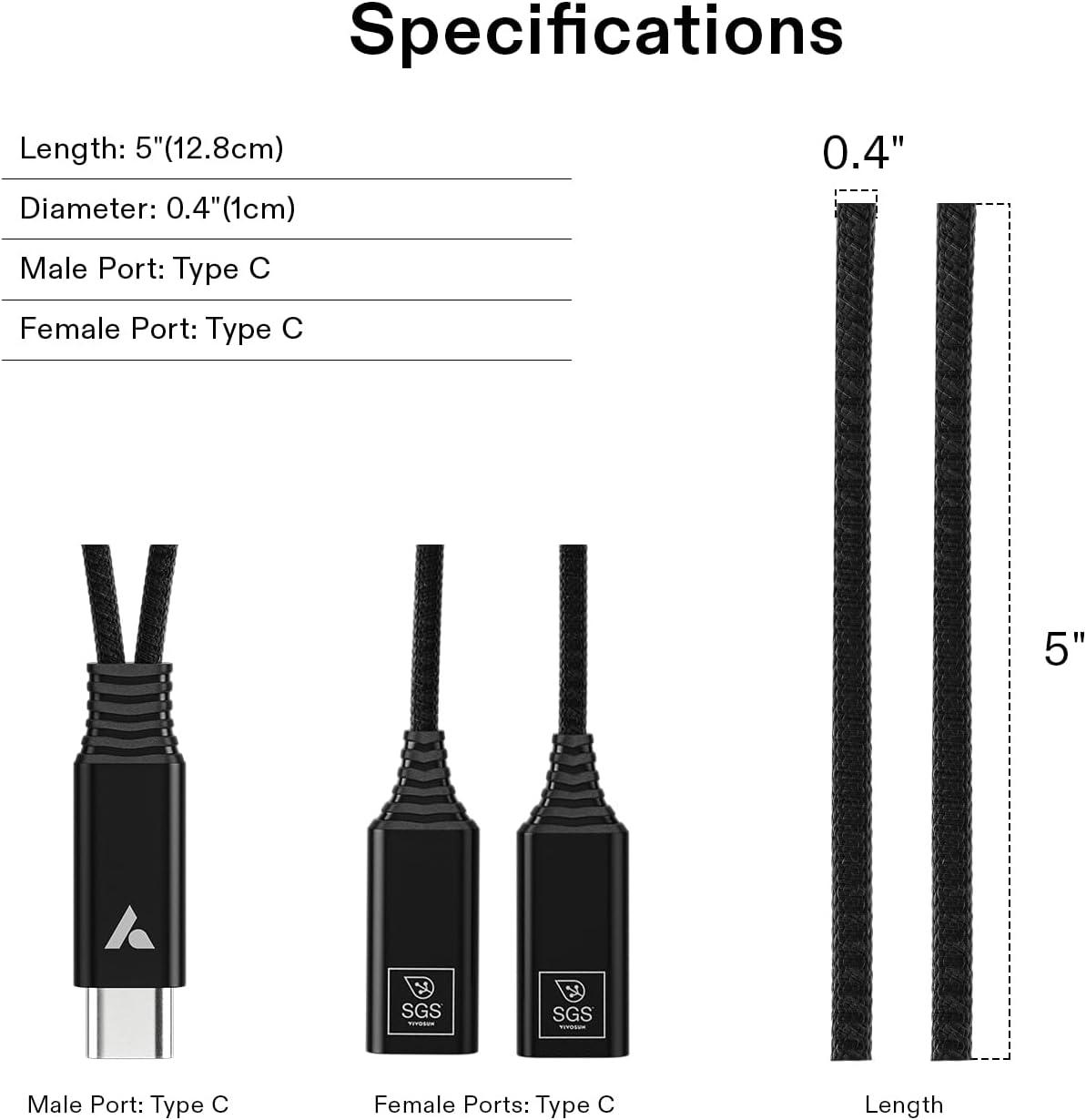 imageVIVOSUN USBC Splitter with 1 Male to 2 Female 2in1 Type C Splitter DaisyChain Adapter Dongle for GrowHub Controller E42A