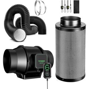 imageVIVOSUN AeroZesh S6 6inch 405 CFM Inline Duct Fan with E12 Speed Controller 6 Inch Air Carbon Filter Smelliness Control and 6 Inch 8 Feet Black NonInsulated Flex Air Aluminum Ducting