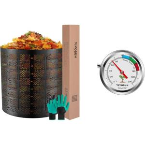 imageVIVOSUN 500 Gallon Outdoor Compost Bin and Compost Thermometer 20 Inch Backyard Soil Thermometer with Stainless Steel Dial for Composting Bins Outdoor Gardening and Planting 0200F
