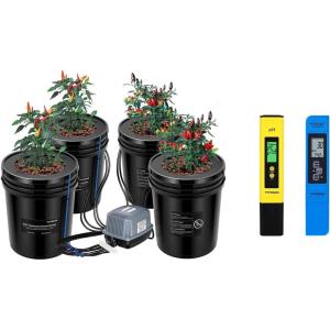 imageVIVOSUN DWC Hydroponic Growing System 5Gallon Deep Water Culture with Digital pH and TDS Meter Kits 001pH High Accuracy Pen Type pH Meter  2 Readout Accuracy 3in1 TDS EC