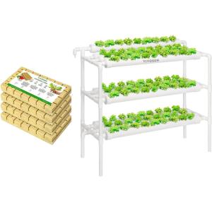 imageVIVOSUN Hydroponics Growing System 90 Plant Sites and 16quot Rockwool Cubes 112 Plugs Stonewool Starter Grow Cubes for Cuttings Cloning Plant Propagation Seed Starting