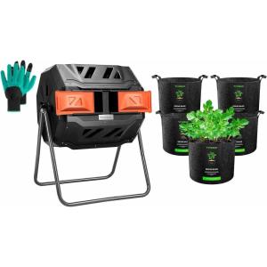 imageVIVOSUN Tumbling Composter Dual Rotating Batch Compost Bin with 5Pack 5 Gallon Grow Bags