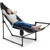 imageVIVOSUN Chaise Lounge 2in1 Reclining Chair with FootrestArmrests Cup Holder Storage Pocket and Carry Bag Support 300 lb for Camping Beach Poolside and Patio Black