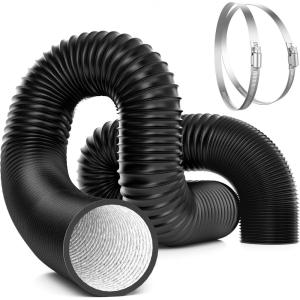 imageVIVOSUN Dryer Vent Hose 4 Inch Aluminum Foil Ducting 25FT Long HeavyDuty Dryer Hose Vent Kit for HVAC Ventilation Exhaust Duct Fan Systems Black Flexible Air Duct w 2 ClampsBlack