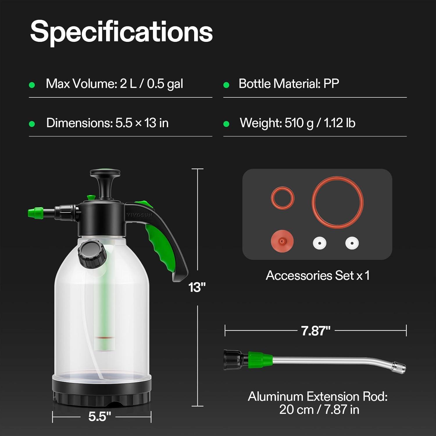imageVIVOSUN 70oz Pump Sprayer Portable Water Spray Bottle for Spraying Plants Flowers Weeds and Cleaning Hand Pump with Side Filling Port Measuring Cup Adjustable Nozzles