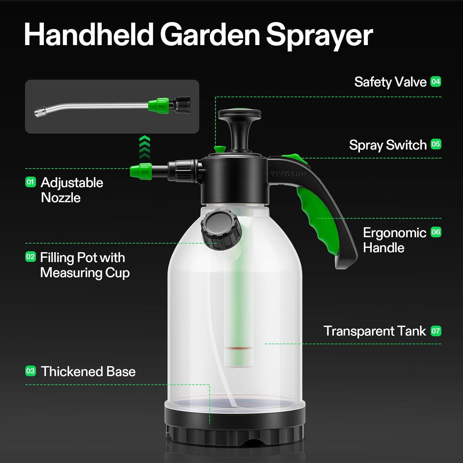 imageVIVOSUN 70oz Pump Sprayer Portable Water Spray Bottle for Spraying Plants Flowers Weeds and Cleaning Hand Pump with Side Filling Port Measuring Cup Adjustable Nozzles