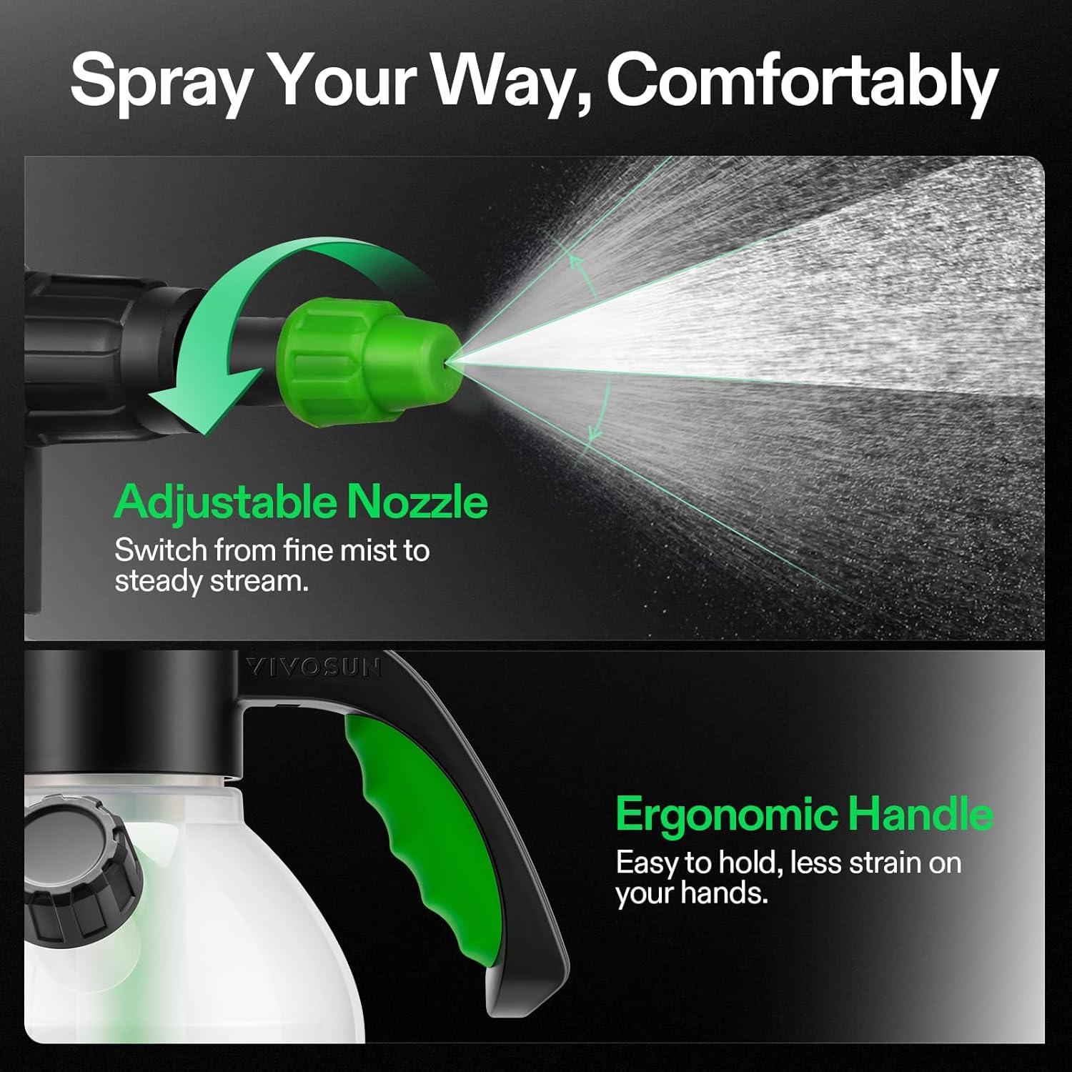 imageVIVOSUN 70oz Pump Sprayer Portable Water Spray Bottle for Spraying Plants Flowers Weeds and Cleaning Hand Pump with Side Filling Port Measuring Cup Adjustable Nozzles