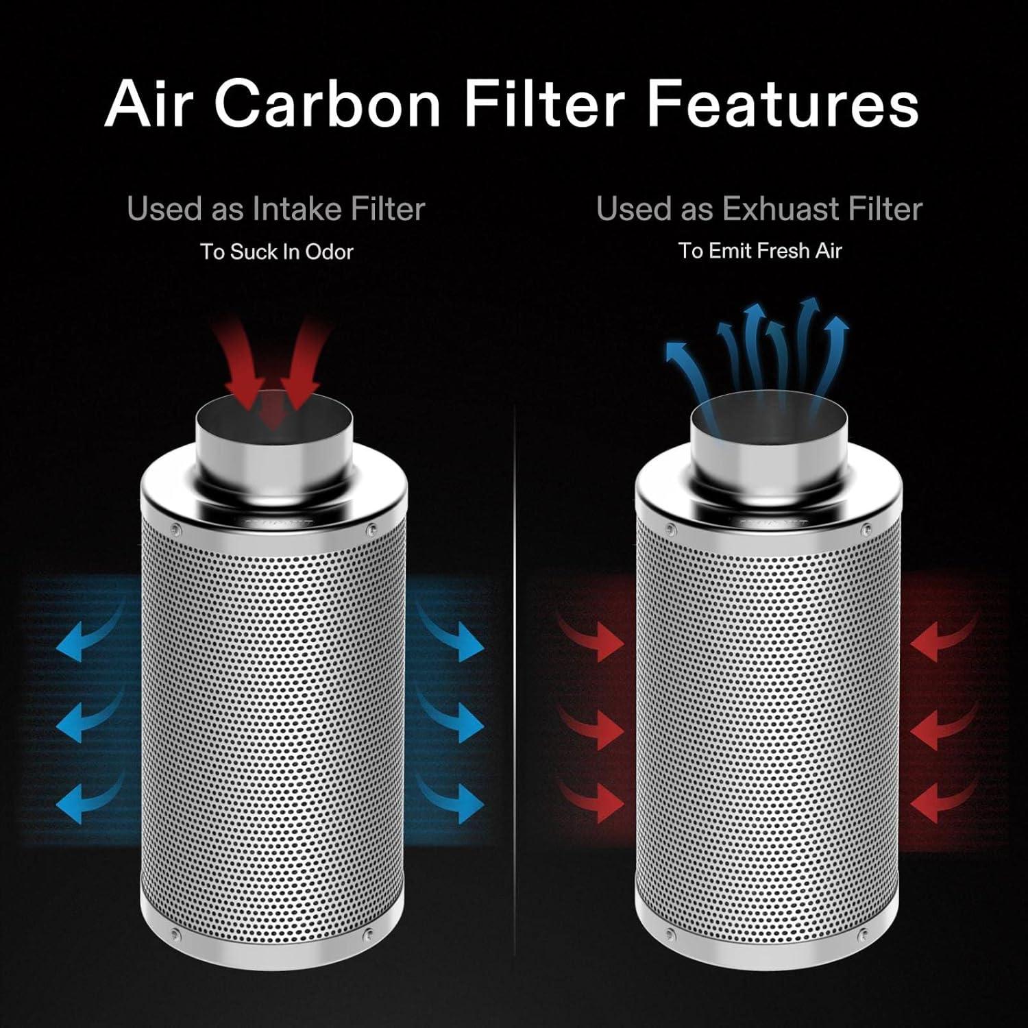 imageVIVOSUN 8 Inch Air Carbon Filter Smelliness Control with Australia Virgin Charcoal for Inline Duct Fan Grow TentPreFilter Included Reversible Flange 8quotx 20quotSilver