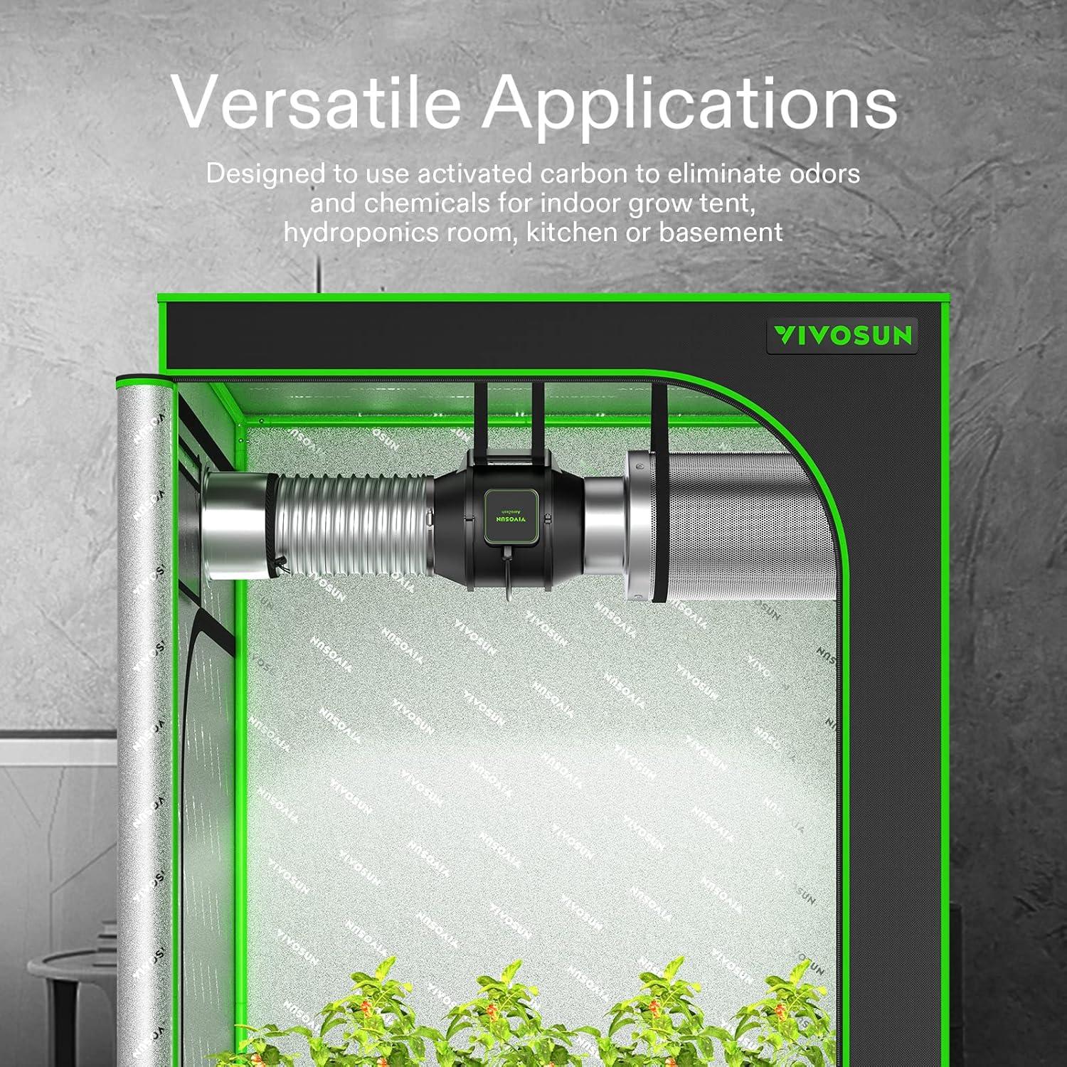 imageVIVOSUN 8 Inch Air Carbon Filter Smelliness Control with Australia Virgin Charcoal for Inline Duct Fan Grow TentPreFilter Included Reversible Flange 8quotx 20quotSilver