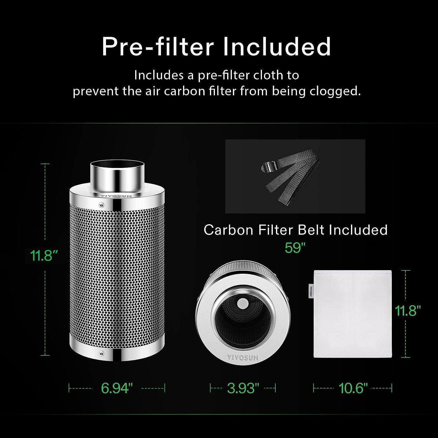 imageVIVOSUN 8 Inch Air Carbon Filter Smelliness Control with Australia Virgin Charcoal for Inline Duct Fan Grow TentPreFilter Included Reversible Flange 8quotx 20quotSilver