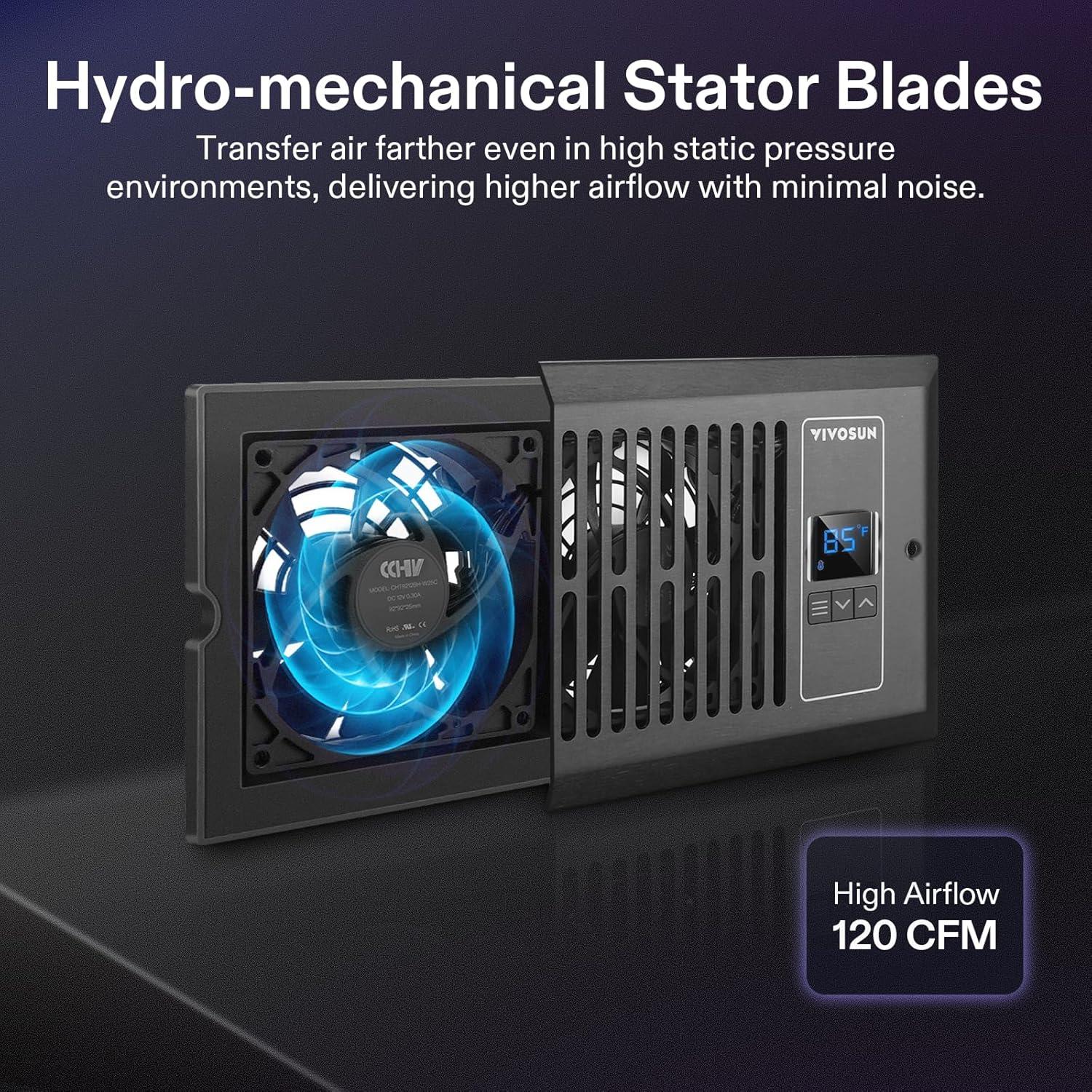 imageVIVOSUN Quiet Register Booster Fan 410 Smart Register Vent with Intelligent Thermostat Control Cooling Heating AC Vent Booster Fan BrownBlack