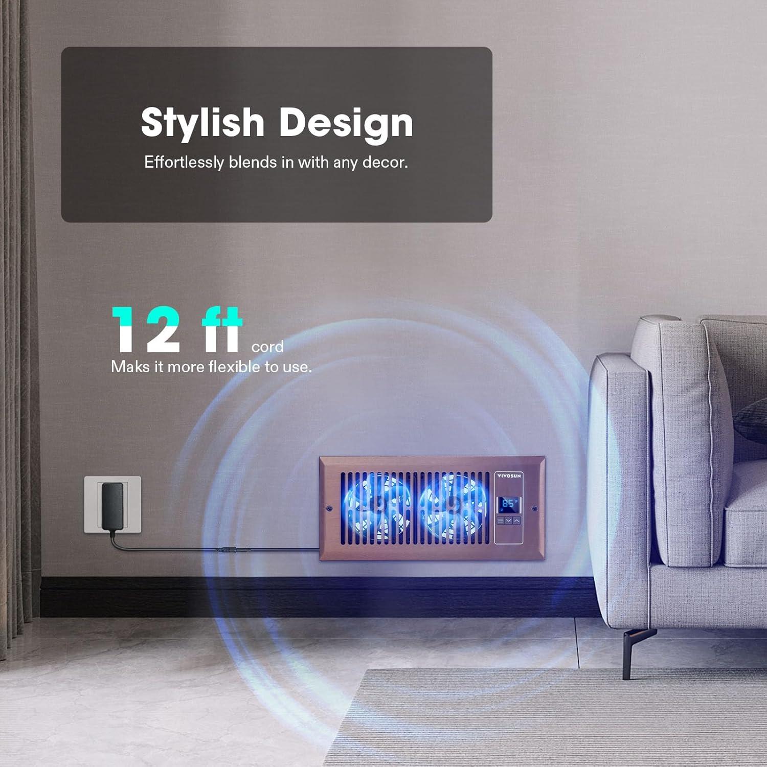 imageVIVOSUN Quiet Register Booster Fan 410 Smart Register Vent with Intelligent Thermostat Control Cooling Heating AC Vent Booster Fan BrownBrown