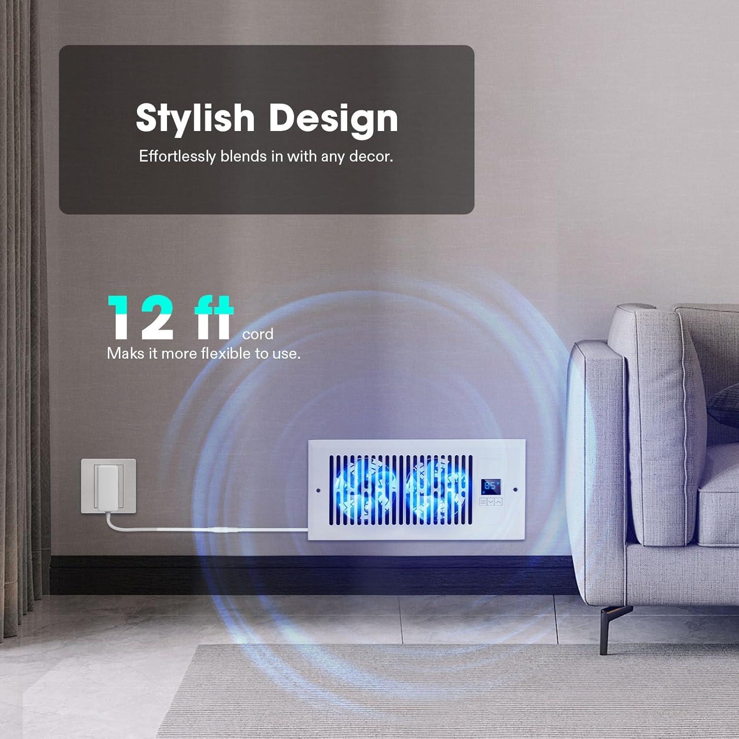 imageVIVOSUN Quiet Register Booster Fan 410 Smart Register Vent with Intelligent Thermostat Control Cooling Heating AC Vent Booster Fan BrownWhite