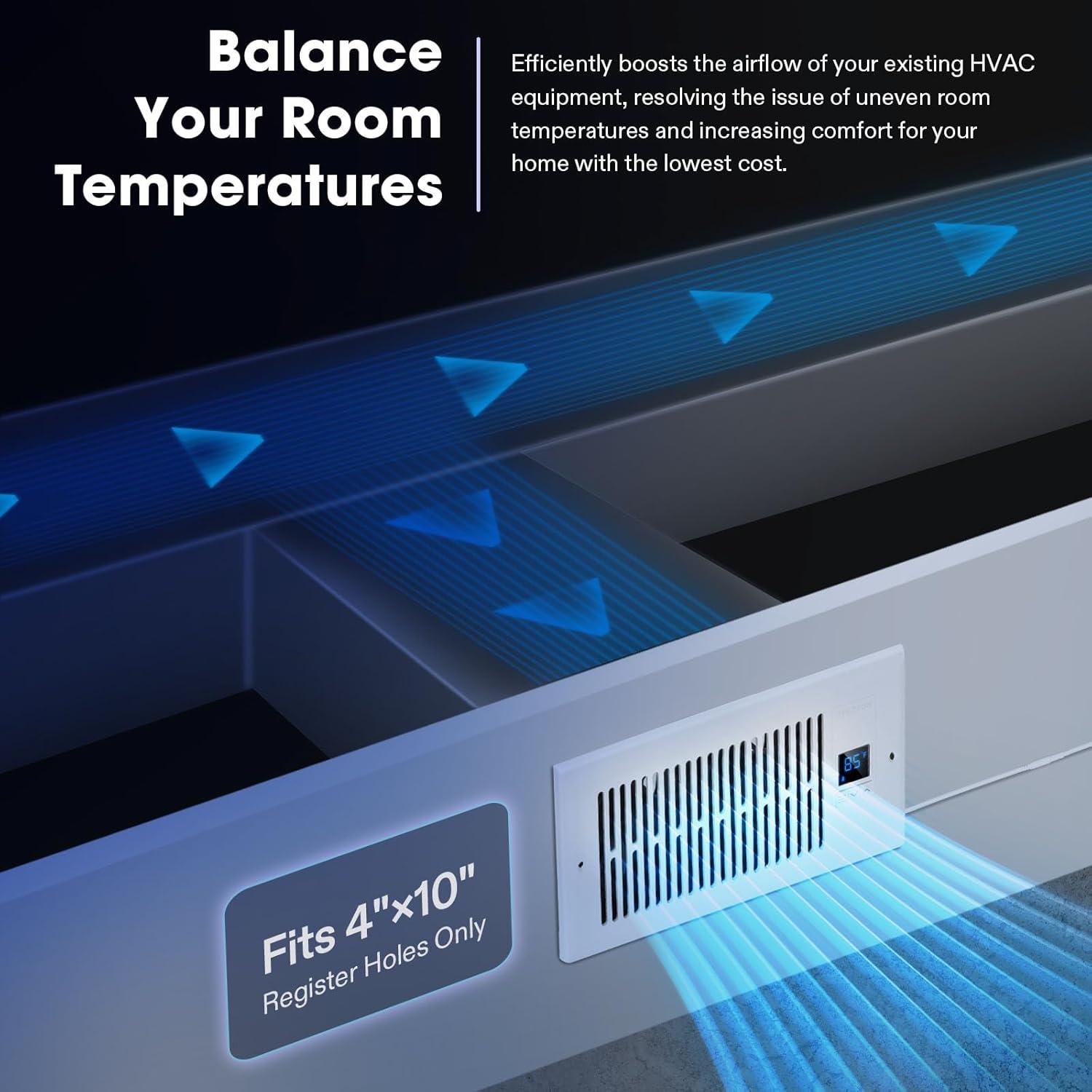 imageVIVOSUN Quiet Register Booster Fan 410 Smart Register Vent with Intelligent Thermostat Control Cooling Heating AC Vent Booster Fan BrownWhite