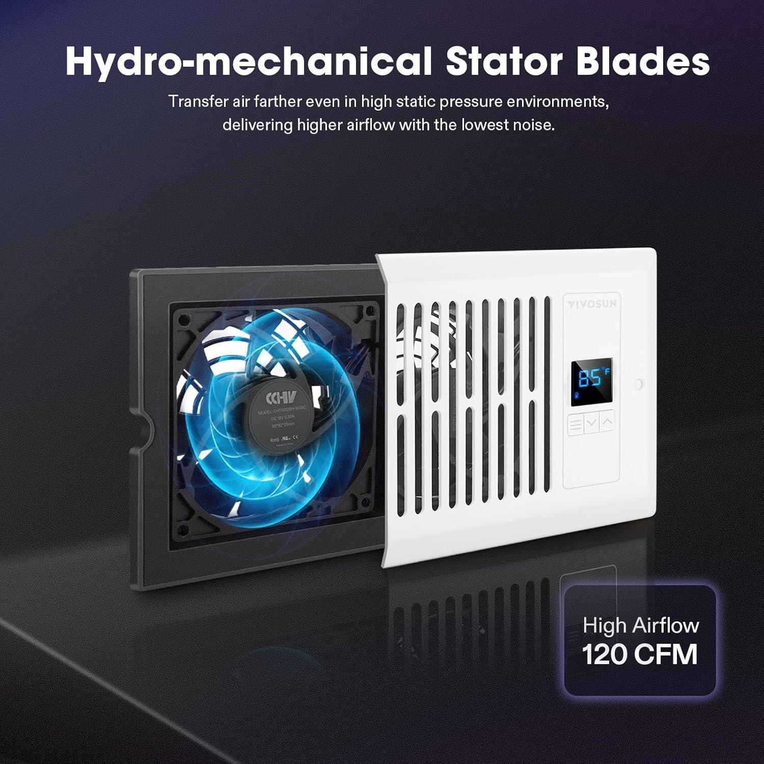 imageVIVOSUN Quiet Register Booster Fan 410 Smart Register Vent with Intelligent Thermostat Control Cooling Heating AC Vent Booster Fan BrownWhite