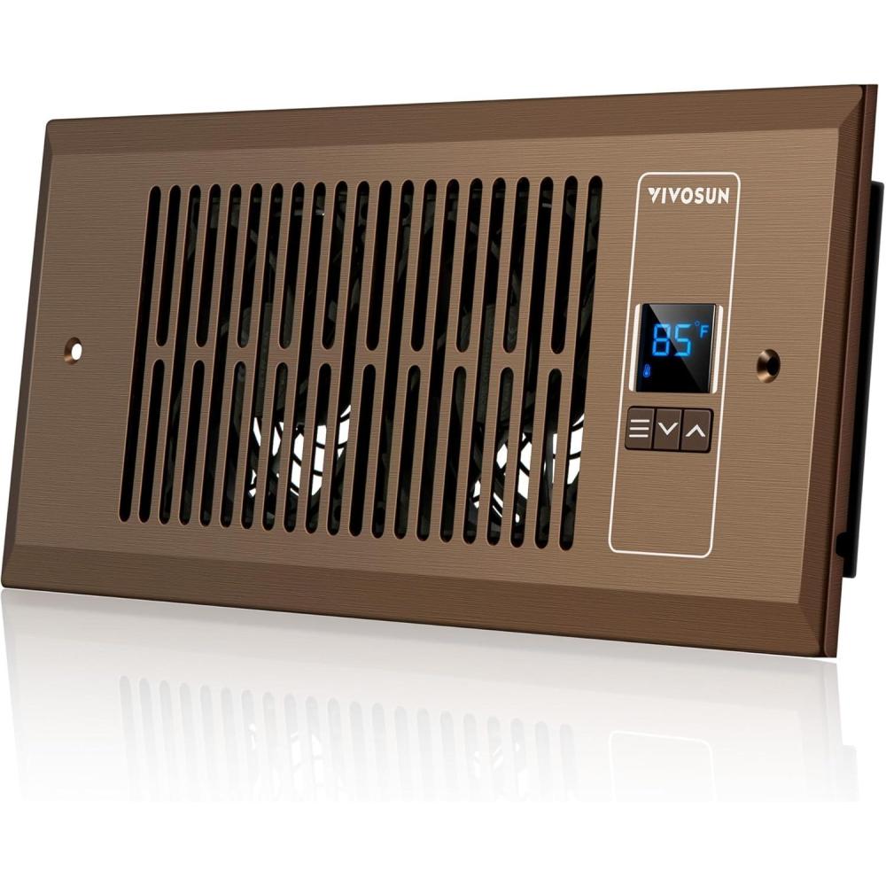 imageVIVOSUN Quiet Register Booster Fan 410 Smart Register Vent with Intelligent Thermostat Control Cooling Heating AC Vent Booster Fan BrownBrown