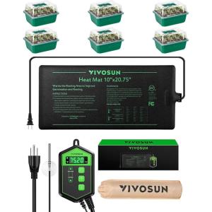 imageVIVOSUN 10quotx2075quot Seedling Heat Mat and Digital Thermostat Combo 6Pack Seed Starter Trays 72Cell Seed Starter Kit with Humidity Dome Flat Reusable Plant Germination Trays