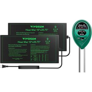 imageVIVOSUN 2 Pack Durable Waterproof Seedling Heat Mat Warm Hydroponic Heating Pad 10 x 2075 Inch Soil Tester 3in1 Plant Moisture Meter Light and PH Tester