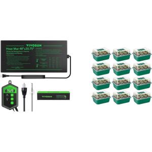 imageVIVOSUN 48quot x 2075quot Seedling Heat Mat and Digital Thermostat Combo Set and 12Pack Seed Starter Trays 144Cell Seed Starter Kit with Humidity Dome Flat Reusable Plant Germination Trays