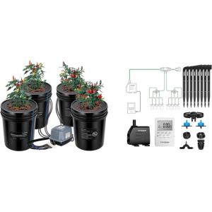 imageVIVOSUN DWC Hydroponics Grow System with Top Drip Kit and Professional Automatic Drip Irrigation Kits 15W Output All in One Professional Grow Kit Includes Pump Timer and Regulator 8 Pots Garden P