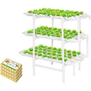imageVIVOSUN Hydroponics Growing System 108 Plant Sites 3 Layers 12 FoodGrade PVCU Pipes Hydroponic Gardening System Grow Kit16quot Rockwool Cubes