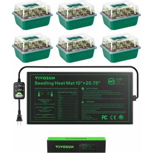 imageVIVOSUN Seedling Heat Mat with SelfAdjusting Dual Digital Display Temperature Controller 10quotx2075quot and 6Pack Seed Starter Trays 72Cell Seed Starter Kit with Humidity Dome
