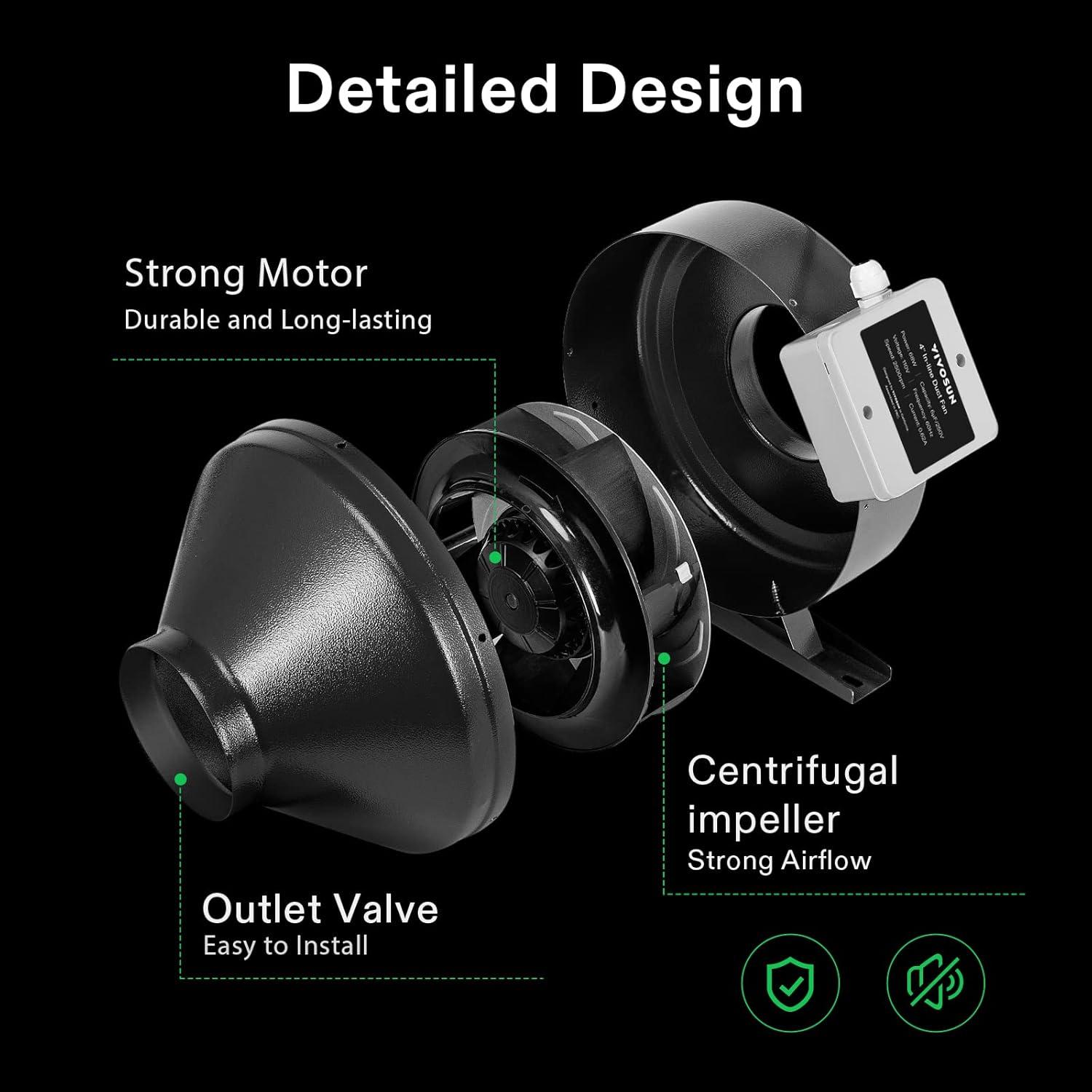 imageVIVOSUN 6 Inch 440 CFM Inline Fan with Speed Controller 6 Inch Carbon Filter and 8 Feet of Ducting Air Filtration Combo for Grow Tent VentilationSilver