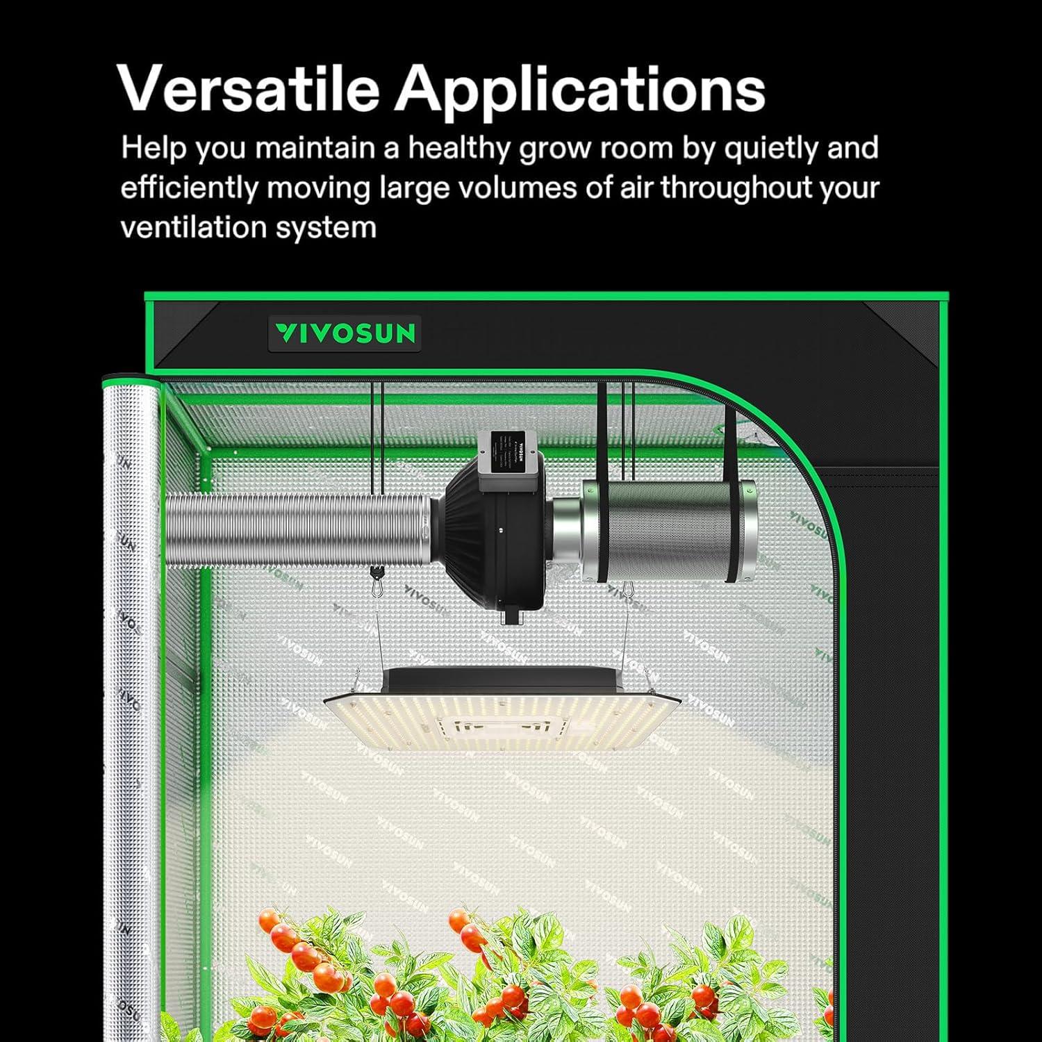 imageVIVOSUN 6 Inch 440 CFM Inline Fan with Speed Controller 6 Inch Carbon Filter and 8 Feet of Ducting Air Filtration Combo for Grow Tent VentilationSilver