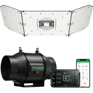 imageVIVOSUN Smart Grow System with AeroLight A200SE 200W LED Grow Light with Circulation Fan AeroZesh T6 6inch 408 CFM Inline Duct Fan and GrowHub E42A Temperature ampamp Humidity WiFiController