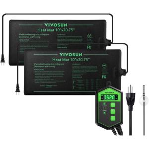 imageVIVOSUN 2 Pack Durable Waterproof Seedling Heat Mat Warm Hydroponic Heating Pad 10 x 2075 and Digital Heat Mat Thermostat Temperature Controller 40108 F