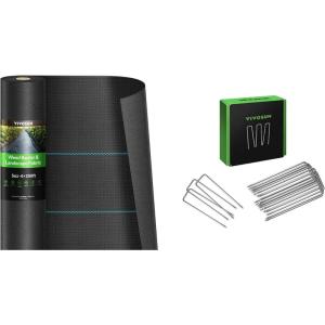 imageVIVOSUN 4ftx250ft 5oz DoubleLayered Weed Control Mat with High Permeability and 6 Inch 100Pack Landscape Staples Galvanized Steel Garden Stakes 11 Gauge UShaped Pins for Weed Barrier Fabric Soake