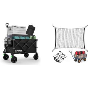 imageVIVOSUN Collapsible Folding Wagon and Cargo Net for Garden Cart 36quot X 30quot Heavy Duty Nylon Netting with Storage Bag for Folding Wagon Beach Cart Garden Cart Trolley Cart Black