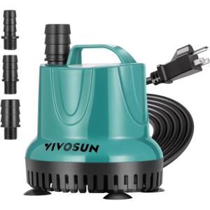 imageVIVOSUN 1150GPH 100W Submersible Pump for Fish Tank Pond Aquarium Hydroponic Systems with 5ft Power Cord and 4 Nozzles Blue20W 260GPH