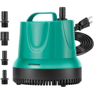 imageVIVOSUN 1150GPH 100W Submersible Pump for Fish Tank Pond Aquarium Hydroponic Systems with 5ft Power Cord and 4 Nozzles Blue60W 850GPH
