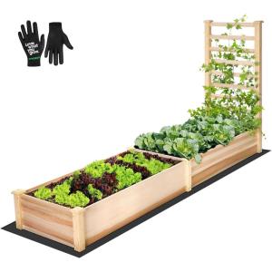 imageVIVOSUN Elevated Wooden Raised Garden Bed 48 x 24 x 30 Inches Outdoor Wood Planter Box w Bed Liner and Gloves for Garden Patio Balcony Backyard and Outdoors 220Pound Capacity48 x 24 x 30 Inches with Trellis