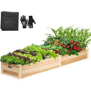 imageVIVOSUN Elevated Wooden Raised Garden Bed 48 x 24 x 30 Inches Outdoor Wood Planter Box w Bed Liner and Gloves for Garden Patio Balcony Backyard and Outdoors 220Pound Capacity97 x 25 x 11 Inches
