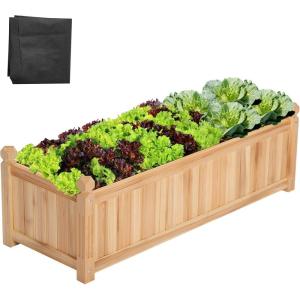imageVIVOSUN Elevated Wooden Raised Garden Bed 48 x 24 x 30 Inches Outdoor Wood Planter Box w Bed Liner and Gloves for Garden Patio Balcony Backyard and Outdoors 220Pound Capacity435 x 16 x 14 Inches
